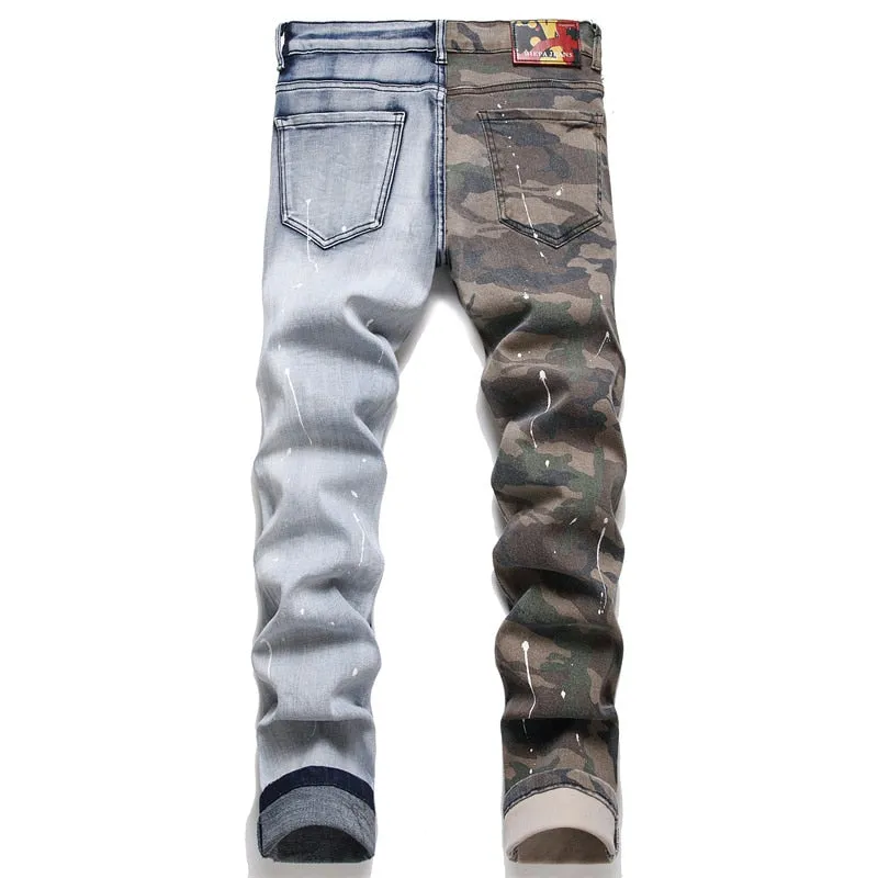 Ripped Camo Patch Denim Jeans