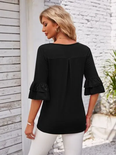 Ruffled Square Neck Half Sleeve Blouse