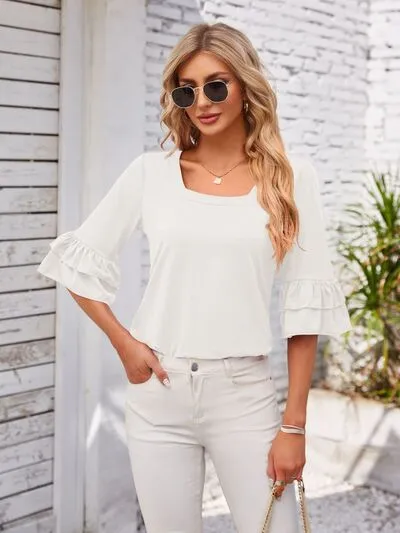 Ruffled Square Neck Half Sleeve Blouse