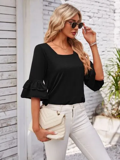 Ruffled Square Neck Half Sleeve Blouse