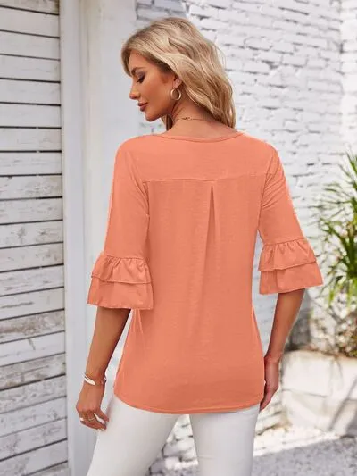 Ruffled Square Neck Half Sleeve Blouse