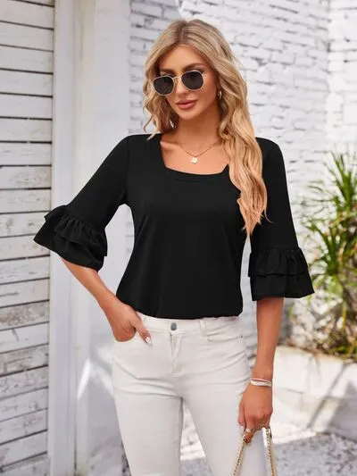 Ruffled Square Neck Half Sleeve Blouse