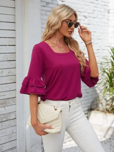 Ruffled Square Neck Half Sleeve Blouse