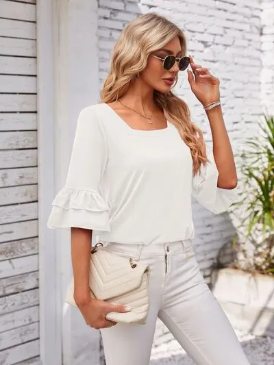 Ruffled Square Neck Half Sleeve Blouse