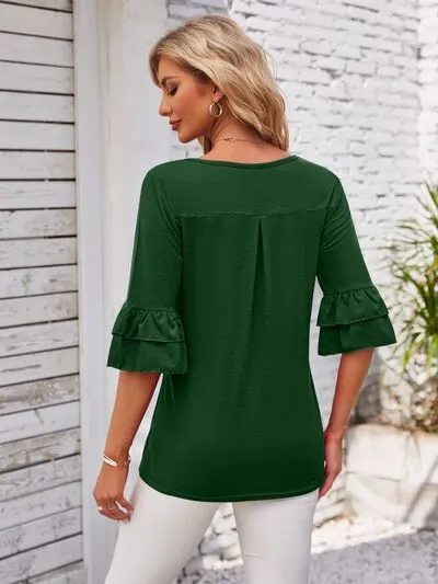 Ruffled Square Neck Half Sleeve Blouse