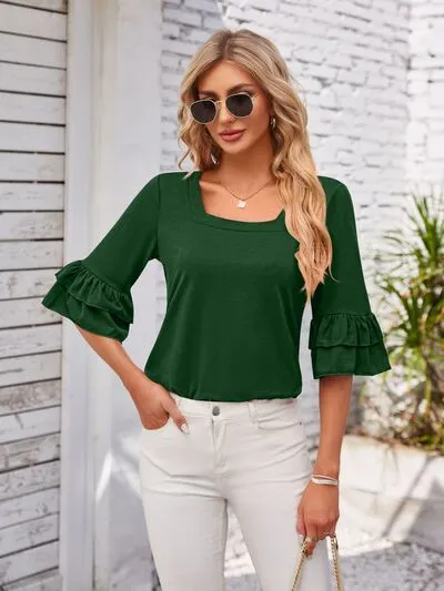 Ruffled Square Neck Half Sleeve Blouse