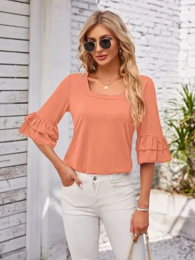 Ruffled Square Neck Half Sleeve Blouse