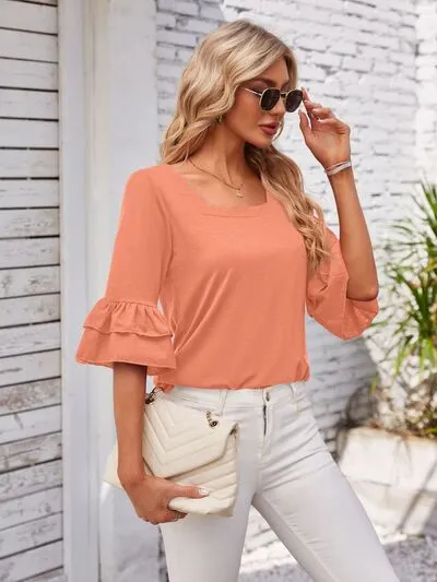 Ruffled Square Neck Half Sleeve Blouse