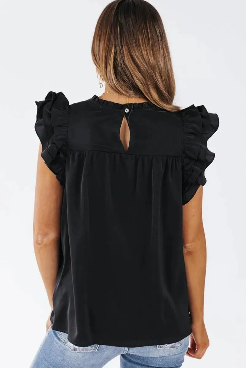 Say Hello to Your New Favorite: Ruffle Sleeve Pleated Yoke Loose Top