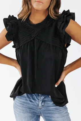 Say Hello to Your New Favorite: Ruffle Sleeve Pleated Yoke Loose Top