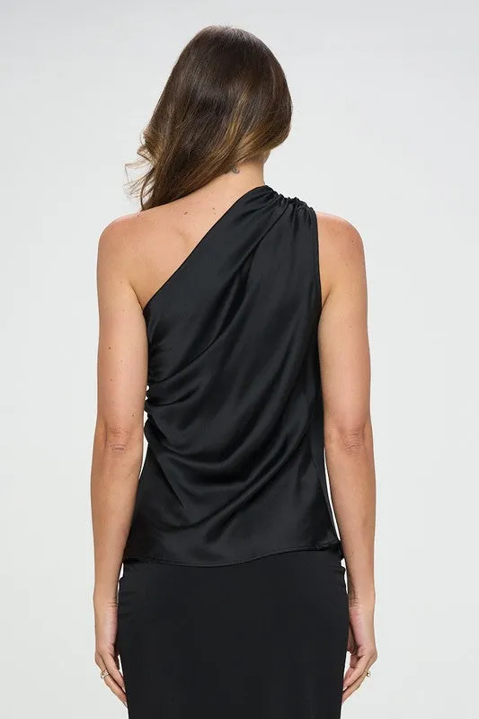 Silky Satin One Shoulder Ruched Top