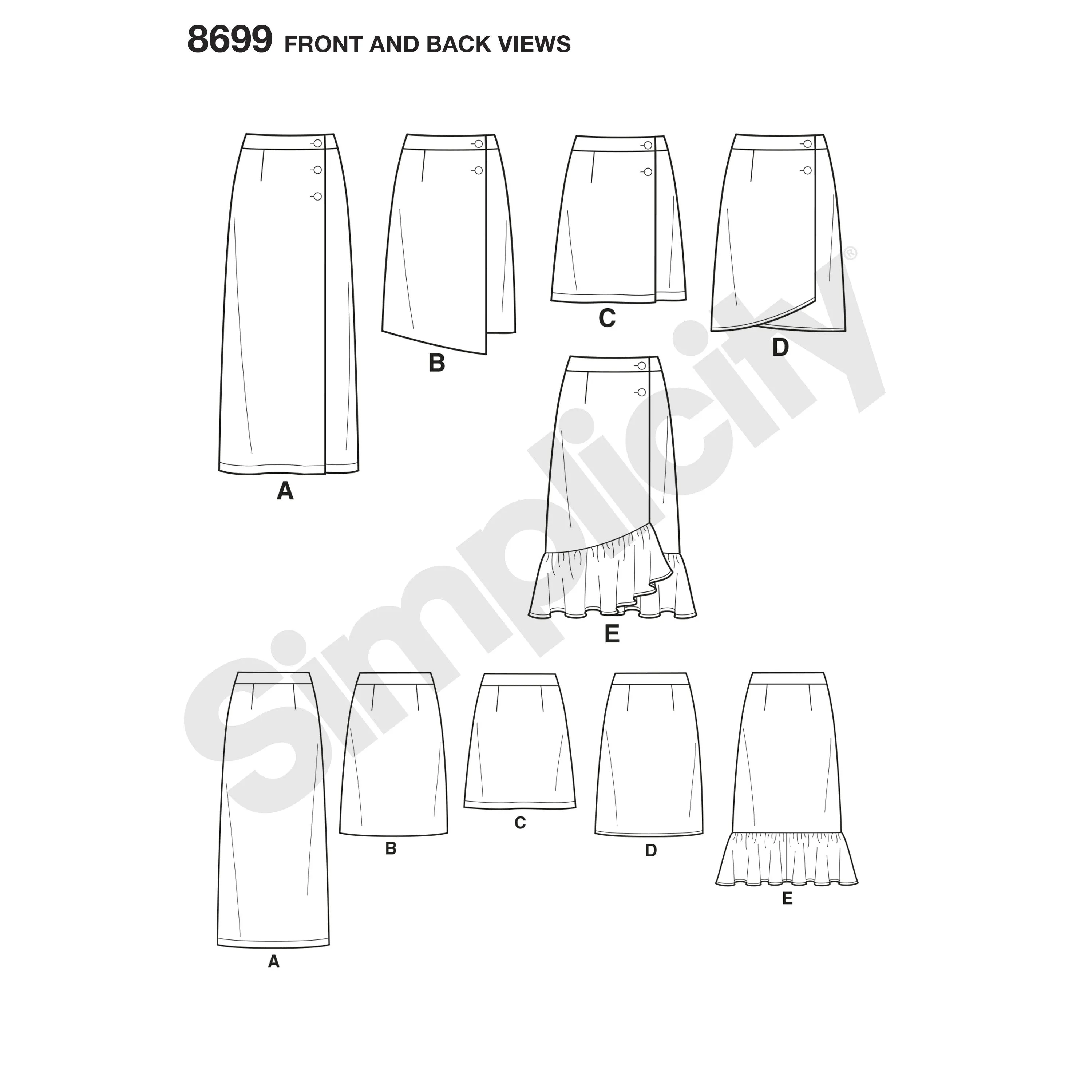 Simplicity Pattern 8699 Buttoned wrap front skirts