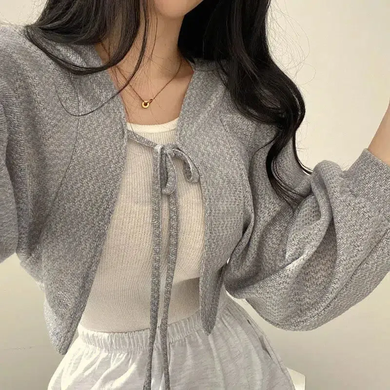 Soft Girl Lace Up Crop Cardigan