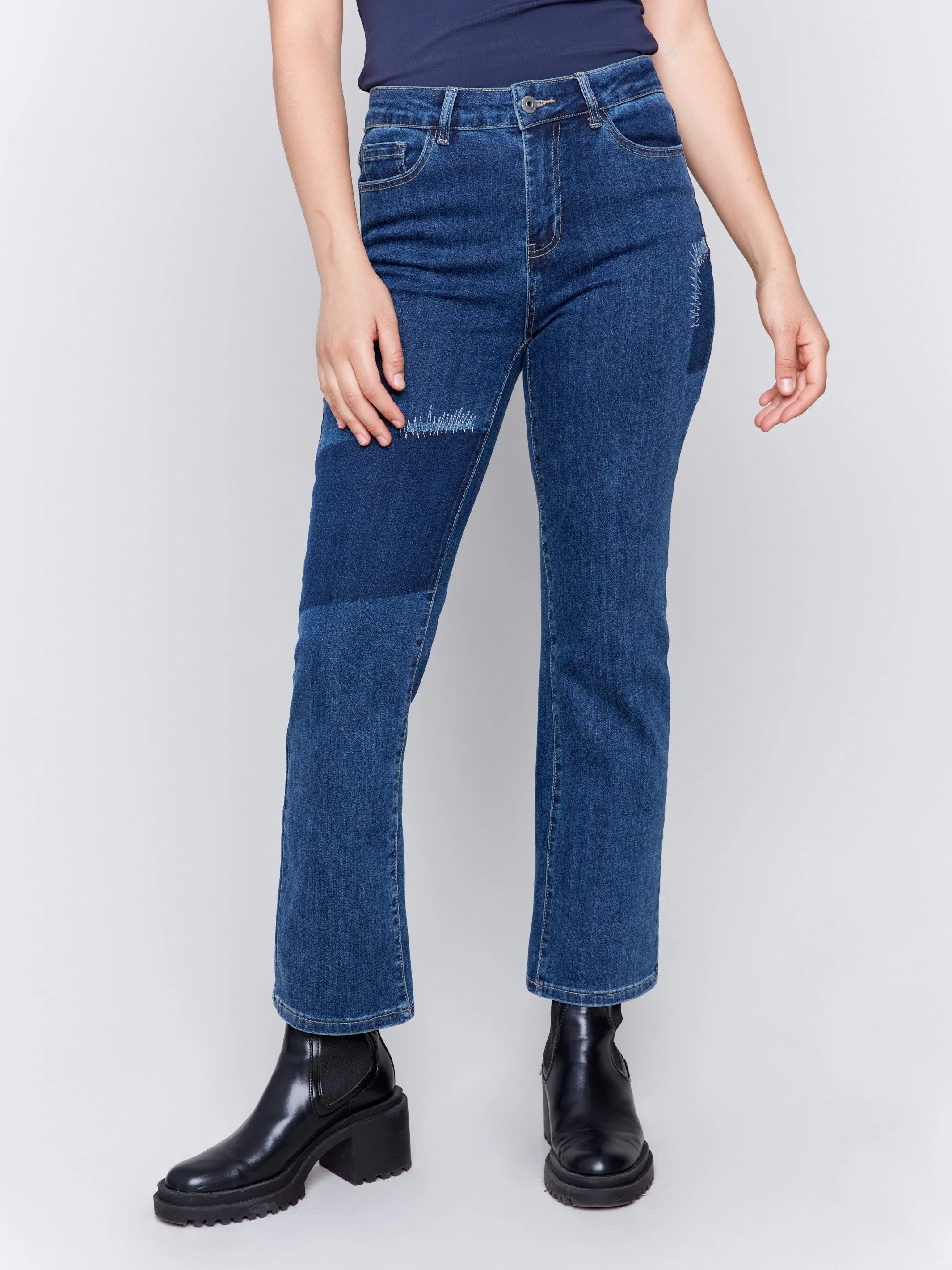 Straight Leg Patchwork Jeans - Indigo