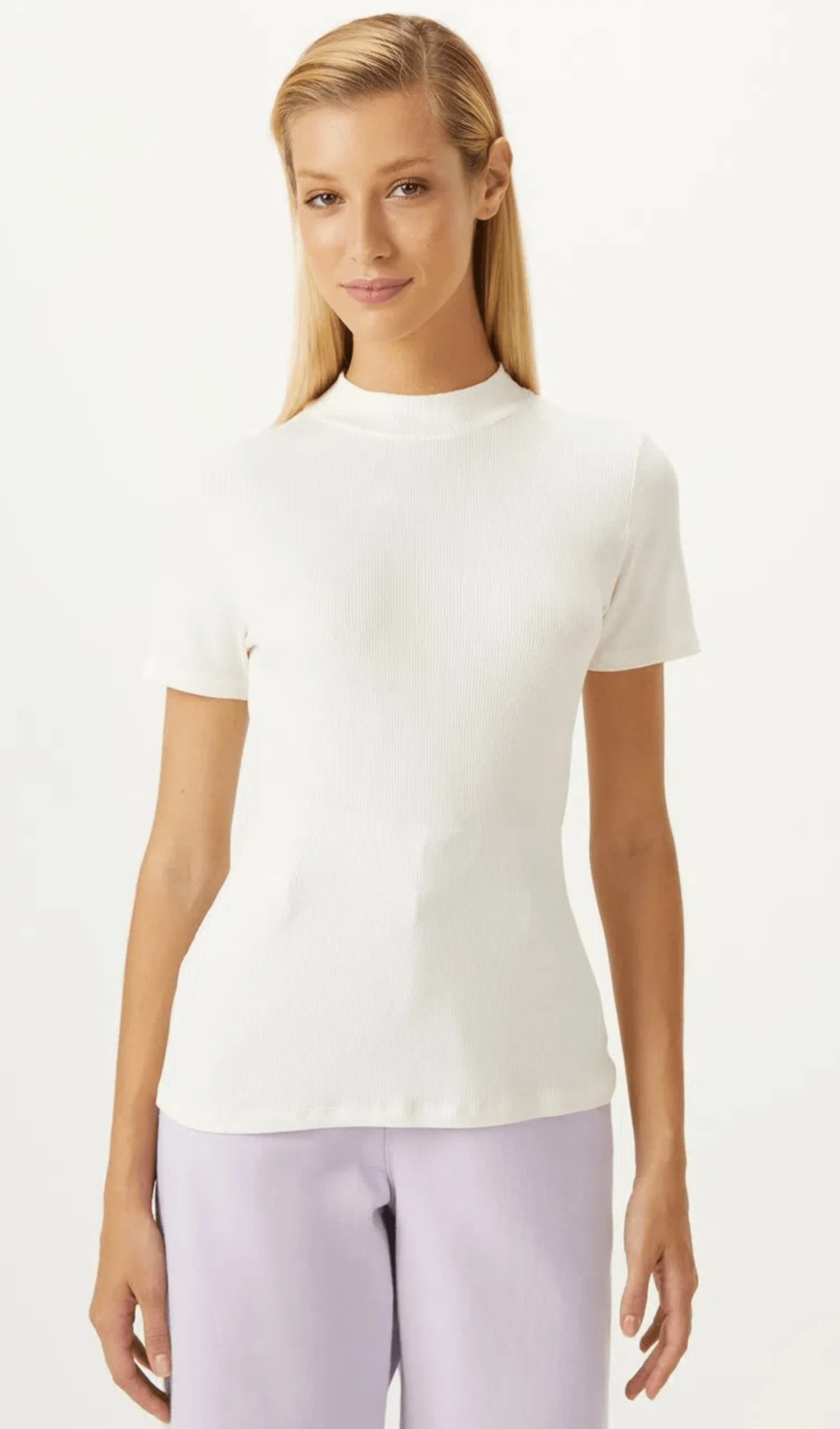 T-shirt Rib Gola Alta Off White Shoulder