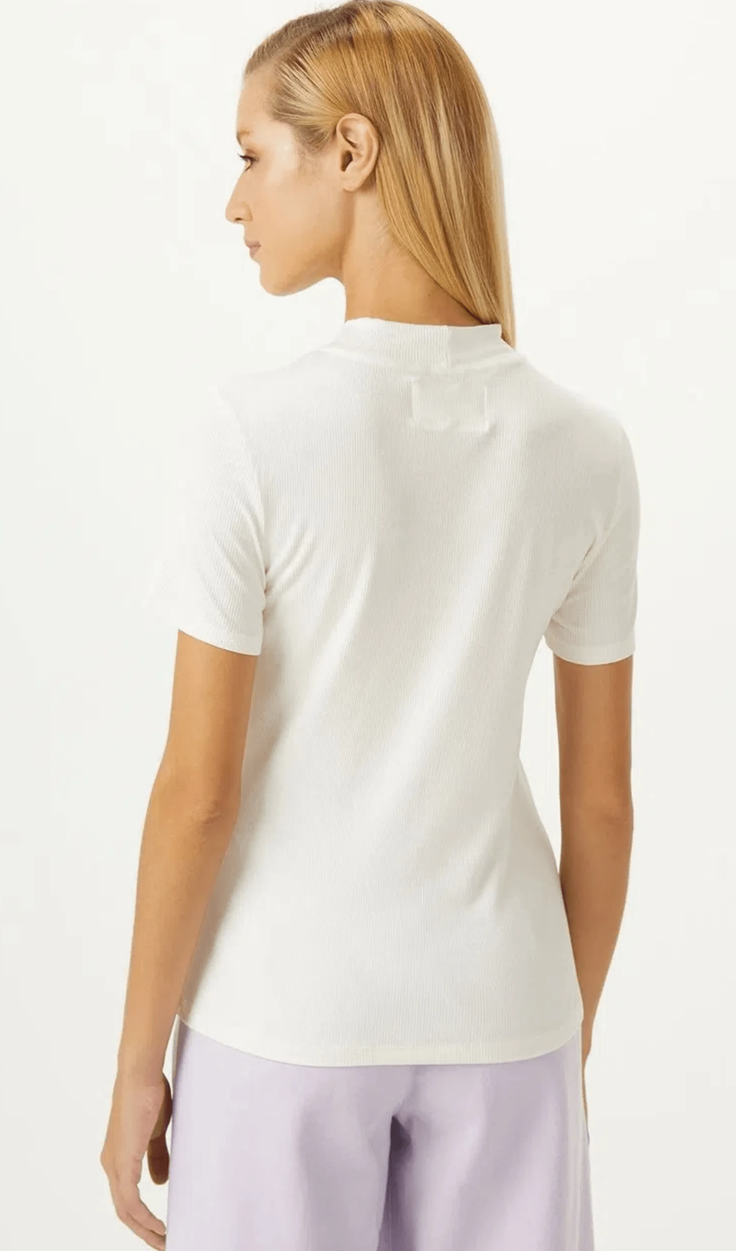 T-shirt Rib Gola Alta Off White Shoulder