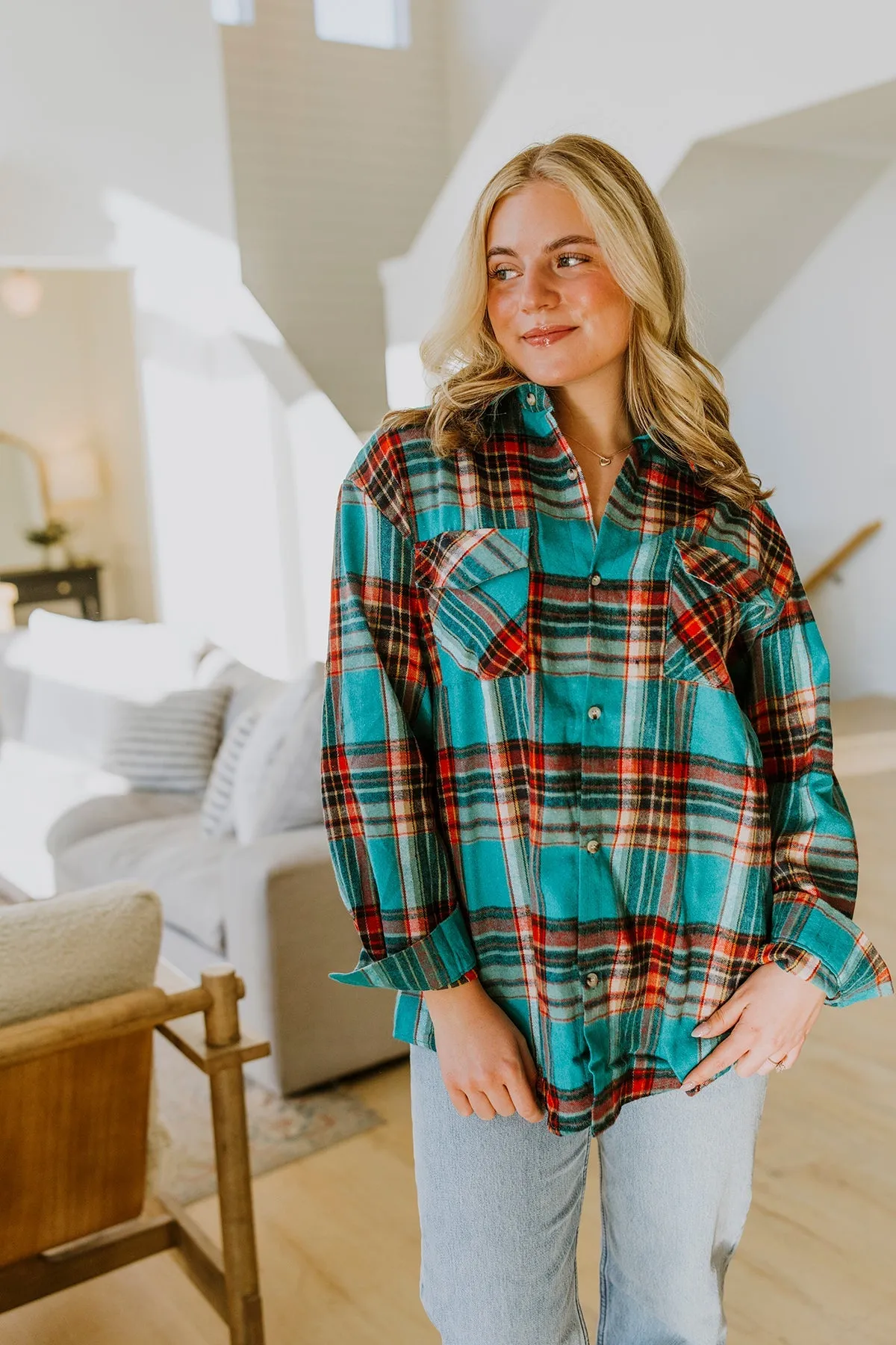 Tammy Flannel Shirt-#1-Teal Green