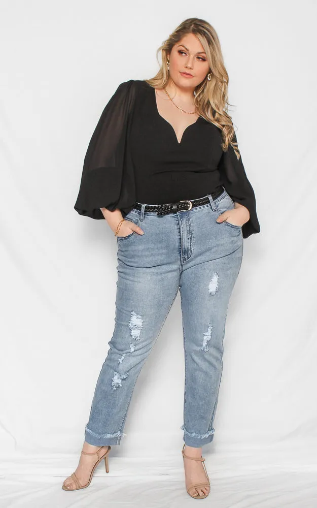 Tammy Long Balloon Sleeve Top - Black