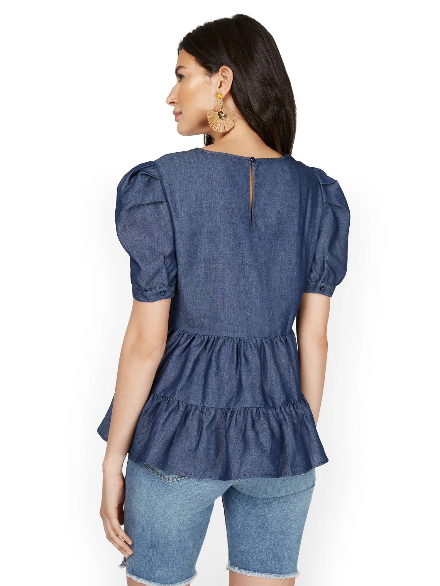 Tiered Babydoll Chambray Top - Lily & Cali