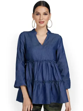 Tiered Chambray Babydoll Blouse