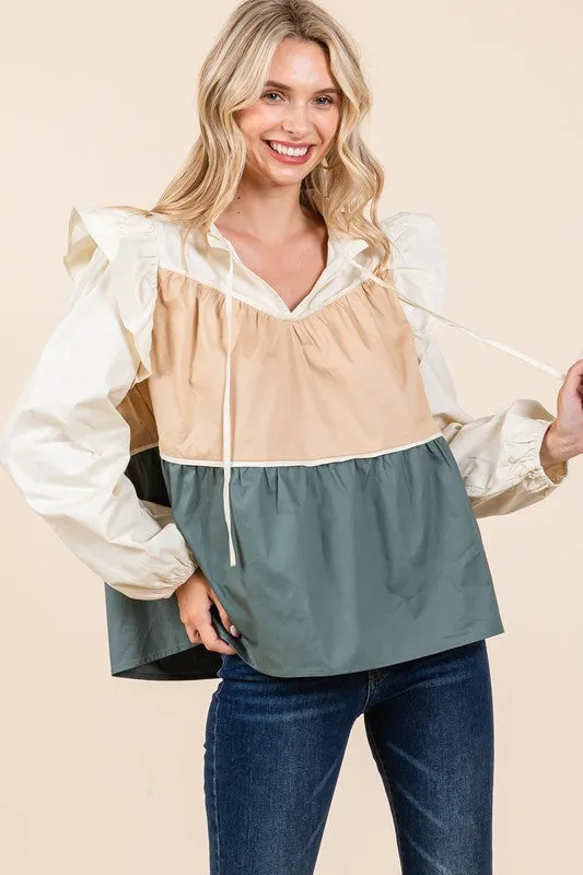 Tiered Color Block Blouse