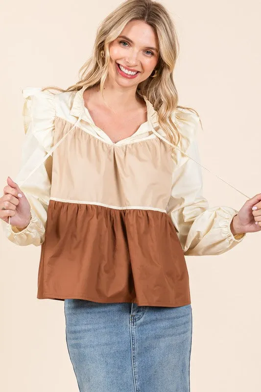 Tiered Color Block Blouse