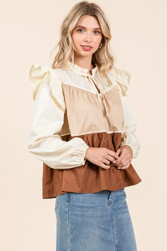 Tiered Color Block Blouse