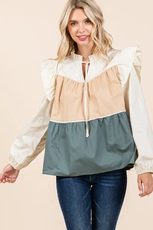 Tiered Color Block Blouse