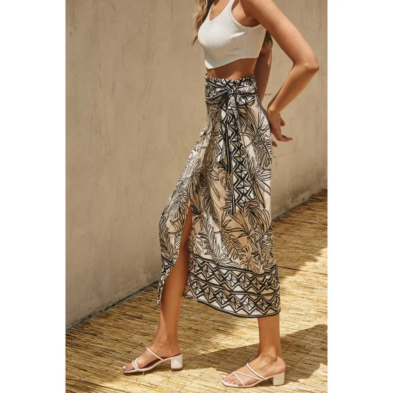 Tropical Border Midi Wrap Skirt