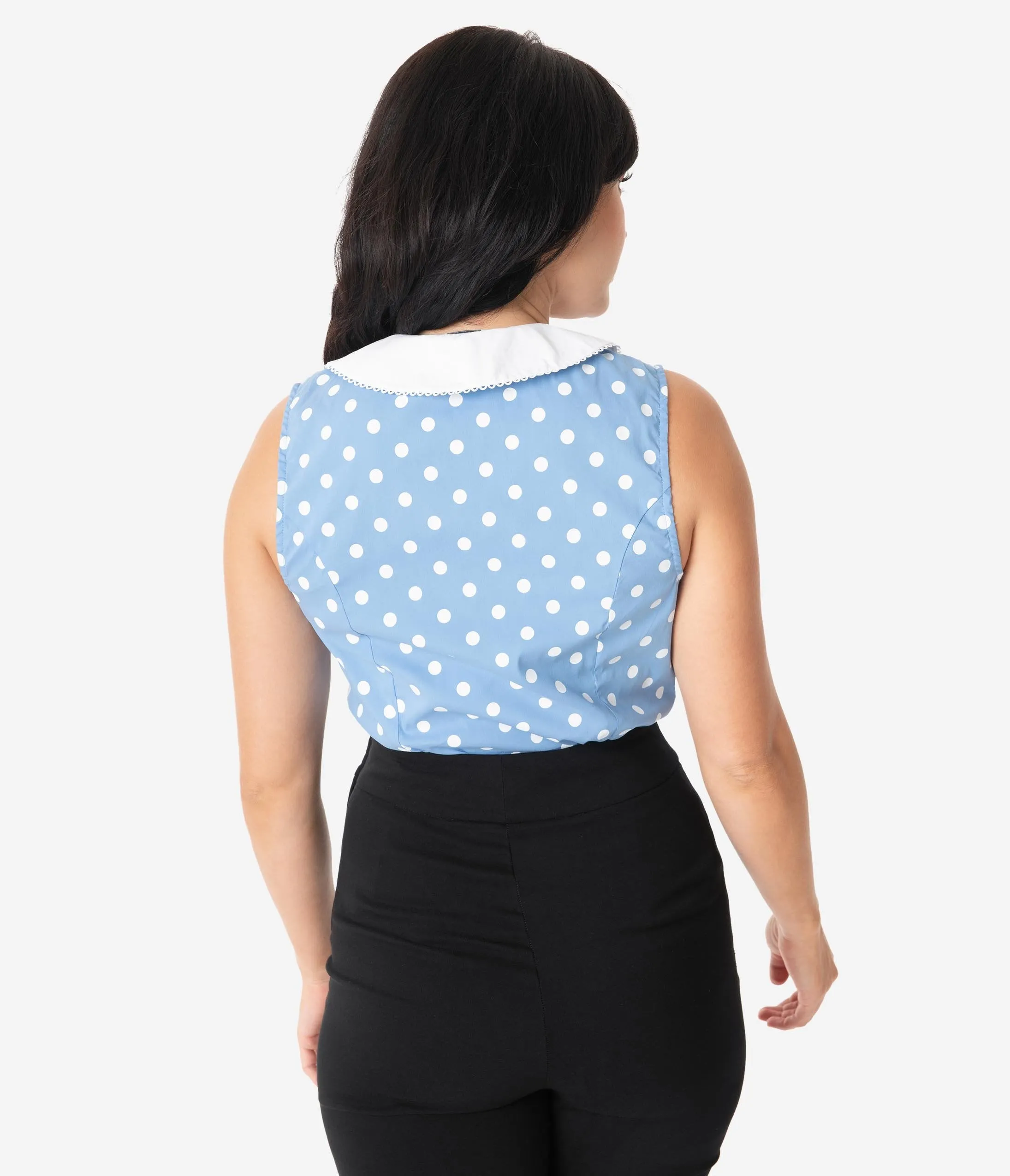 Unique Vintage Light Blue & White Polka Dot Tuscadero Top