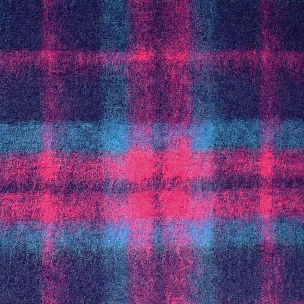 Vibrant Jewel Plaid Wool Blend Coating Sapphire/Fuchsia