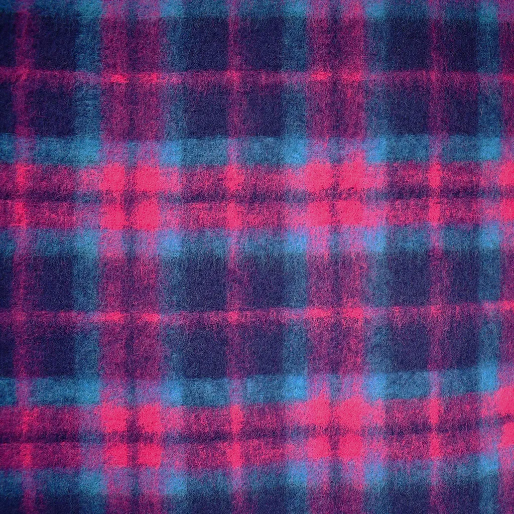 Vibrant Jewel Plaid Wool Blend Coating Sapphire/Fuchsia