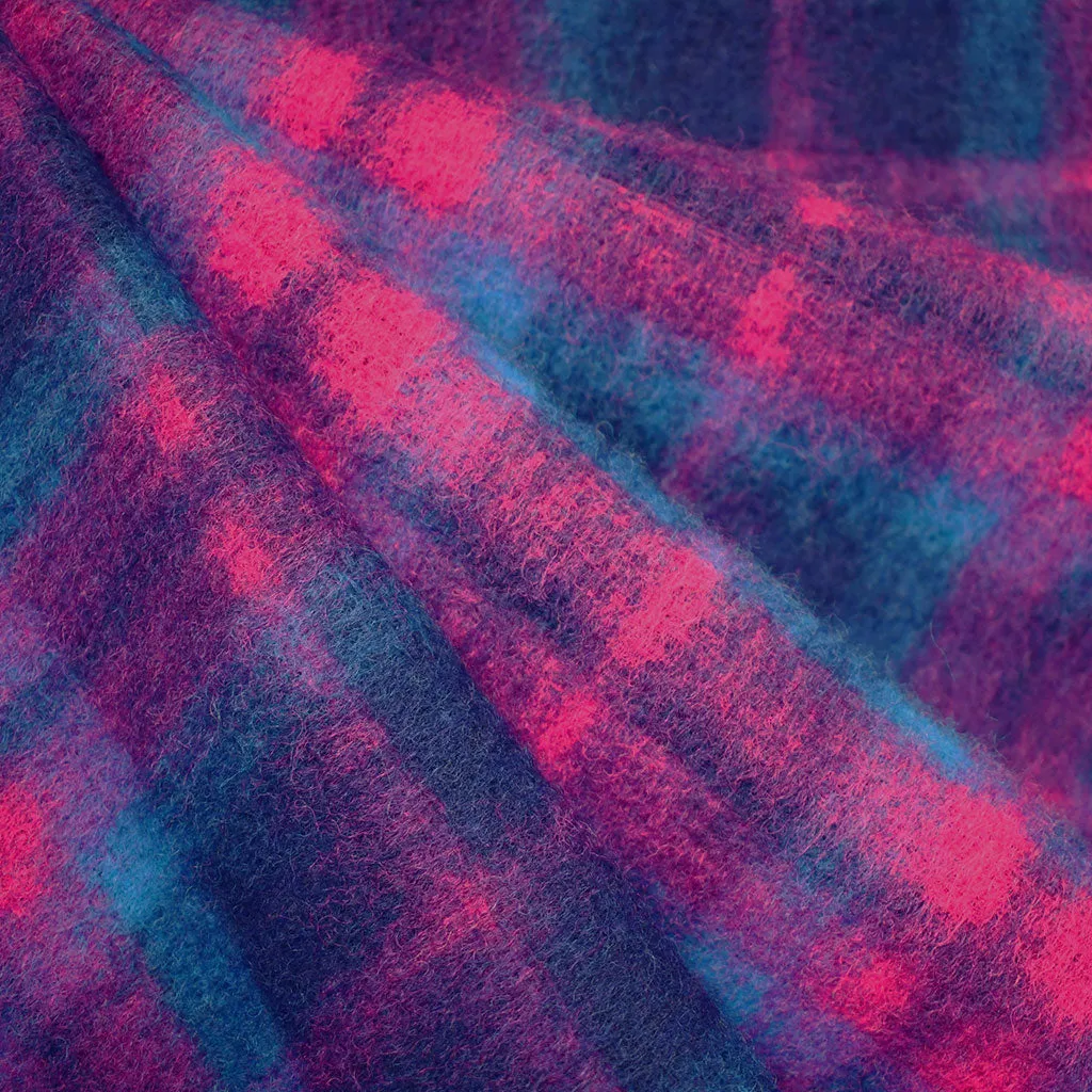 Vibrant Jewel Plaid Wool Blend Coating Sapphire/Fuchsia