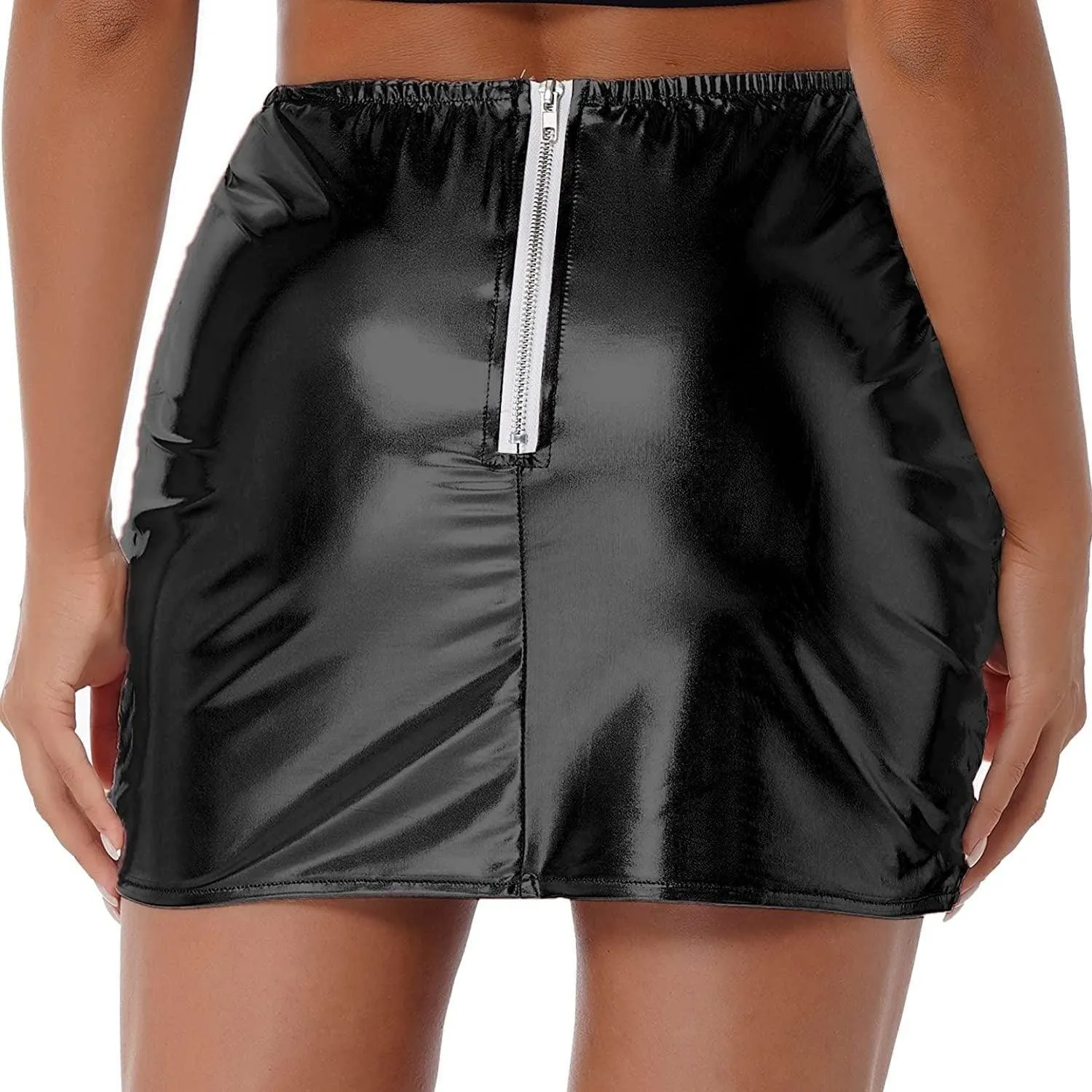 Womens Metallic Shiny Skirts Winter Warm A-Line Mini Skirt